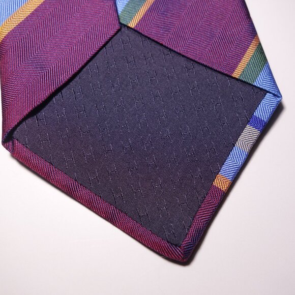 Hermes Paris Multicolor Striped 100% Silk Tie Made In France - Picture 7 of 7